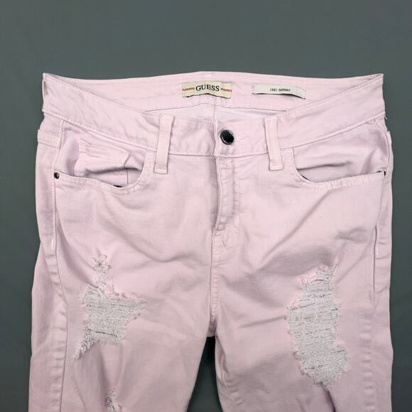 Guess Pale Pink Skinny Jeans | Sz 3/4 | Mid Rise Distressed | 30x10x29 - Picture 3 of 9
